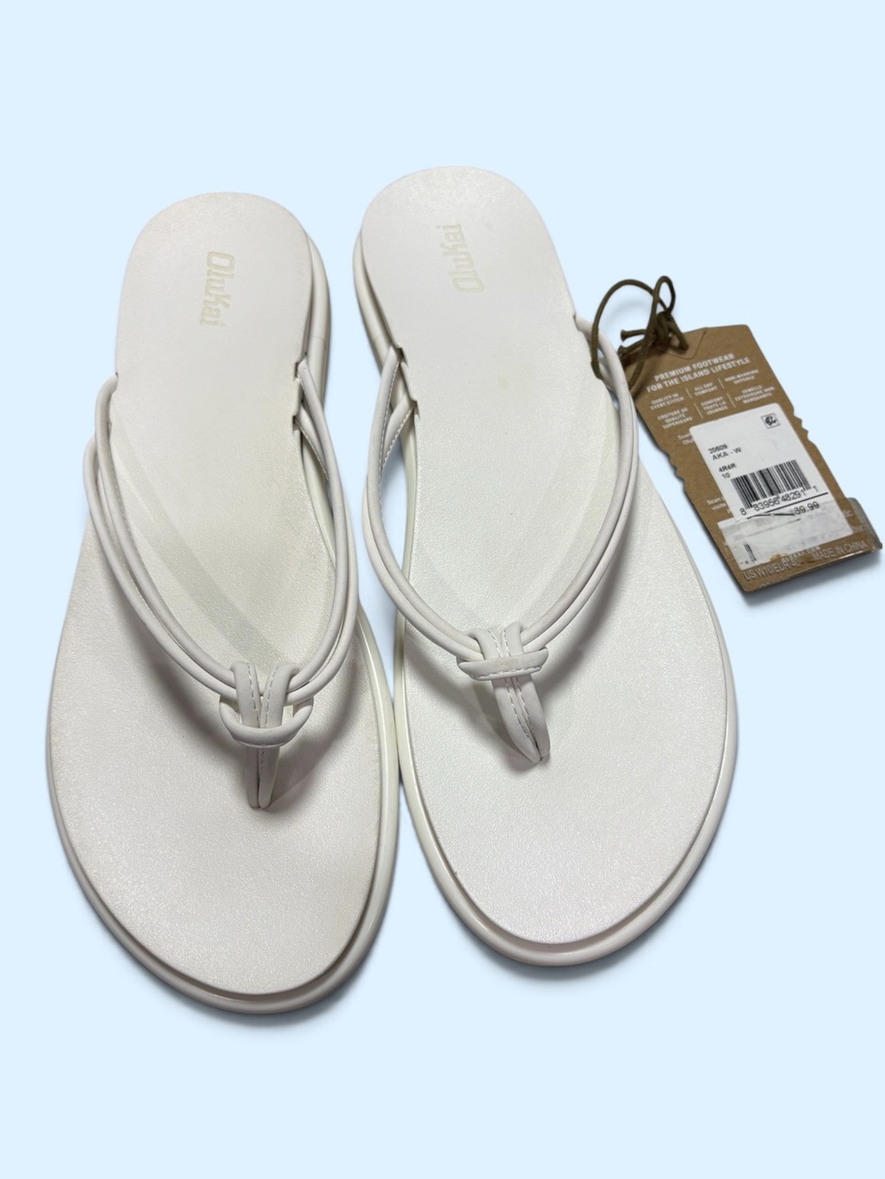 OluKai Women's White Knotted Strap Flip Flops